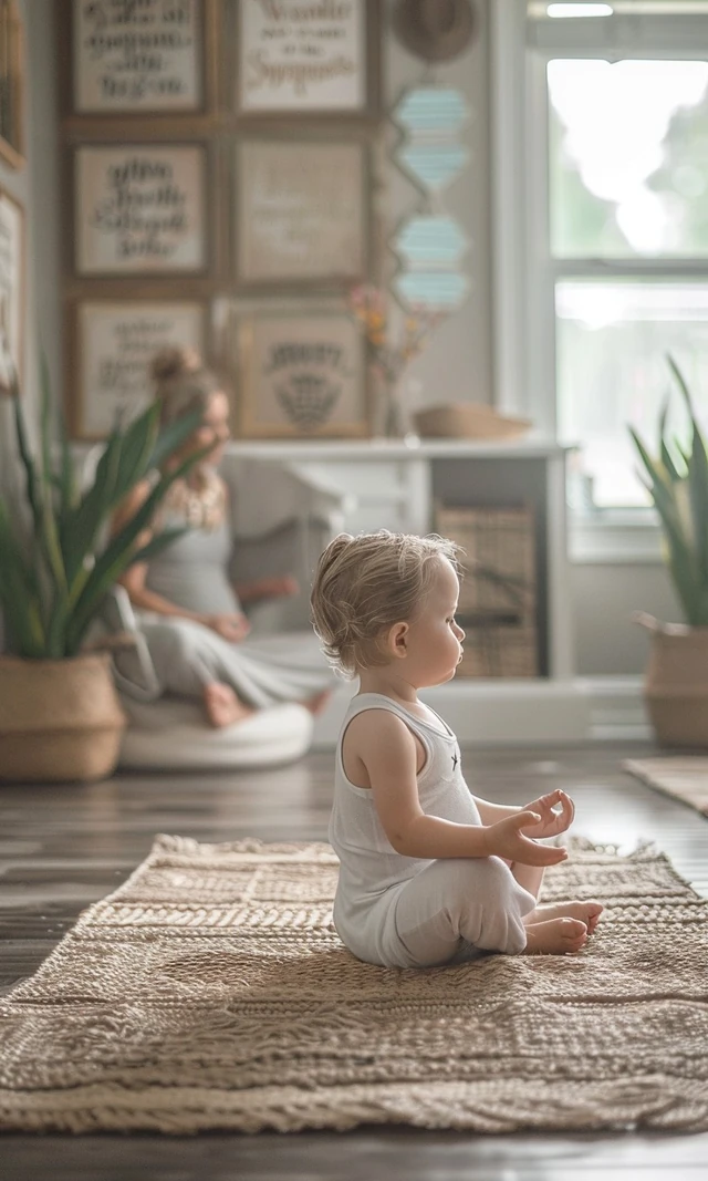 A child playing in a warm, sunlit attic